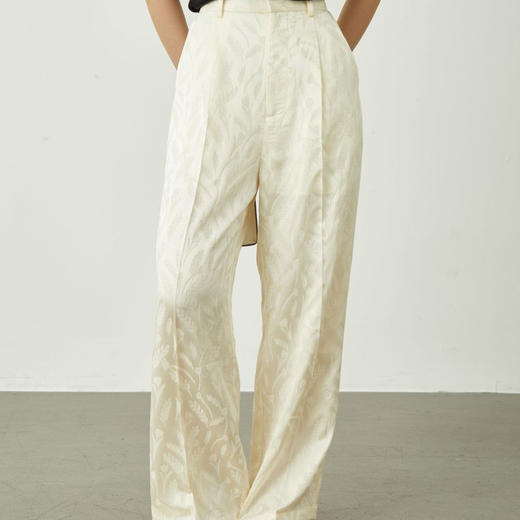 洛诗琳10628气质醋酸西装裤2025夏季新款国风提花阔腿直筒裤0582 商品图0