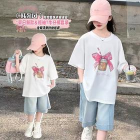 19.9清仓【100%棉】男童女童 （大图-蝴蝶结奶茶）印花T短袖2025-喜出
