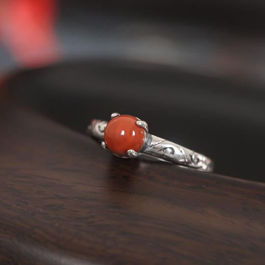 戒指 祥云花纹南红玛瑙 s925银 商品图2
