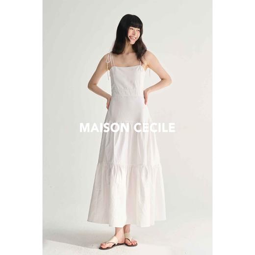 MAISON CECILE复古法式随性格纹/白色收腰显瘦A字吊带连衣裙 商品图4