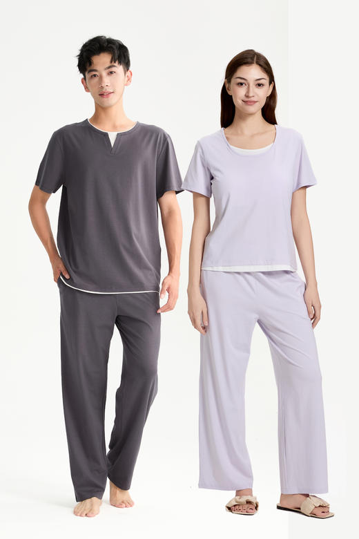 连绵·莫代尔假两件家居服 男/女款（胸垫款） 商品图0