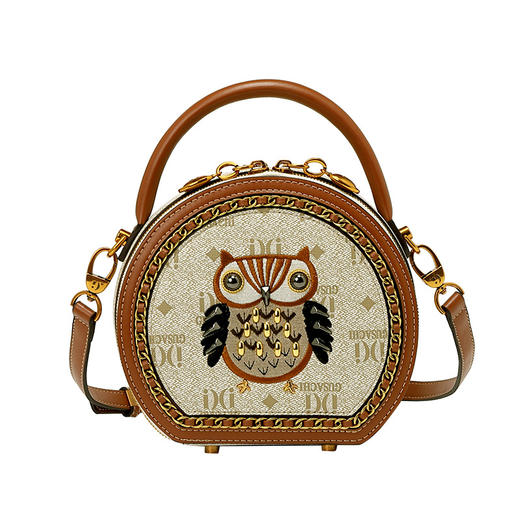 丁摩 猫头鹰包包新款时尚高级感圆形女士手提斜挎小包小圆包5ZF-1121 商品图4