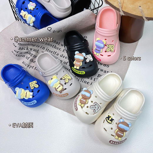 【萌趣卡通设计，时尚必备！】夏季宝宝包头拖鞋 中大童亲子 卡通软底室内外穿 沙滩凉鞋 防滑洞洞鞋-QQ 商品图3