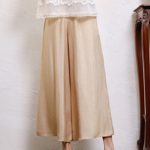 玳莎醋酸九分阔腿裤女2025年夏季新款松紧腰宽松通勤垂感休闲裤  FB36313 商品图2