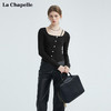 天猫同步【弹力修身打底】拉夏贝尔/La Chapelle吊带不规则斜扣长袖T恤女设计感修身显瘦上衣 商品缩略图0