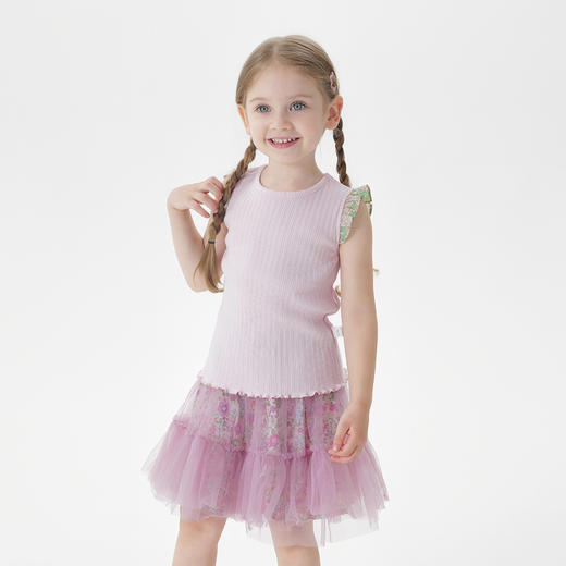 马克珍妮女童小飞袖弹力罗纹背心 儿童上衣2025年夏装新款550901 商品图1