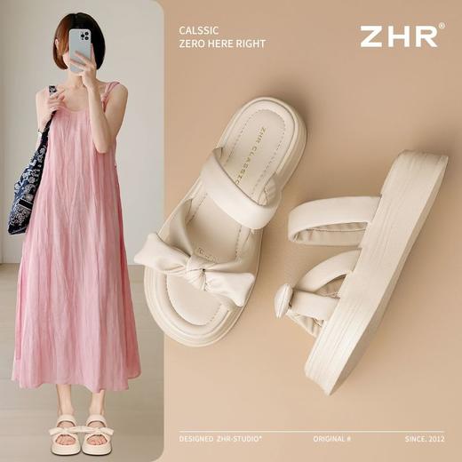 ZHR则则法式蝴蝶结厚底沙滩鞋2025新款外穿一字拖鞋银色凉鞋 商品图5