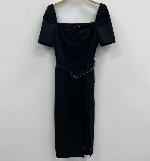 N配皮带U领修身短袖连衣裙（黑）夏季152070030321 商品图0