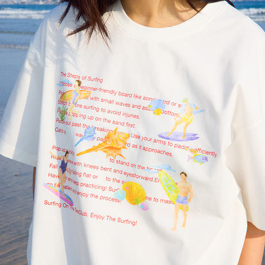 CryingCenter 夏日海边 冲浪步骤 手绘插画宽松T恤短袖 哭喊中心 商品图2