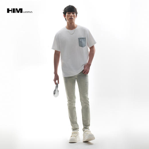 HIM漢崇  简约微弹修身牛仔裤个性泥点状装饰休闲长裤男 2026春季 商品图1