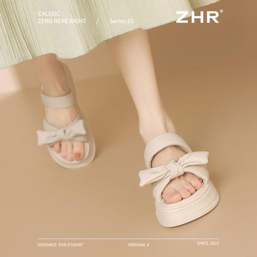 ZHR则则法式蝴蝶结厚底沙滩鞋2025新款外穿一字拖鞋银色凉鞋 商品图8