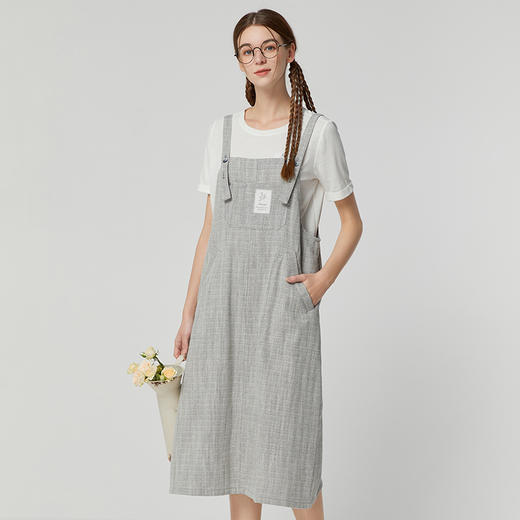Famecoco范可儿宽松背带裙女森系夏季棉麻方领文艺连衣裙FAB3FE006 商品图4