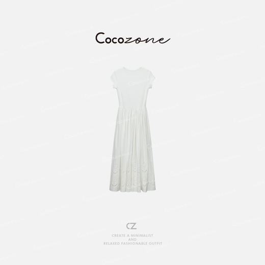 COCO ZONE 刘一一25春季新款设计感拼接圆领短袖连衣裙ACD1A0474 商品图1
