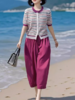 树莓色冰丝针织开衫，松紧腰哈伦裤两件套装SD-475 商品缩略图2