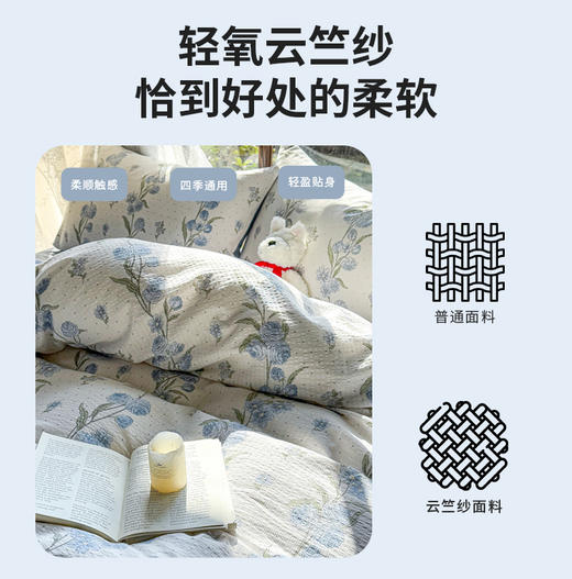 JACE久适轻氧云竺纱件套-A类 柔顺触感轻盈安心好睡 治愈系花色AB双面 春夏居家床品三件套/四件套 商品图3