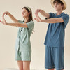 兰精莫代尔棉短袖短裤情侣睡衣女夏 纯色简约男女士家居服 商品缩略图1