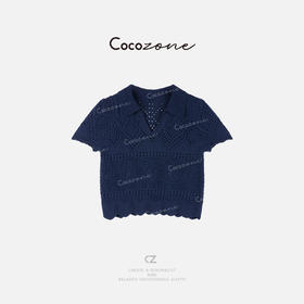 COCO ZONE 刘一一 【100棉】镂空花纹翻领毛针织衫CD1A0720