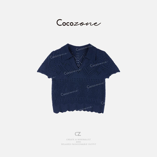 COCO ZONE 刘一一 【100棉】镂空花纹翻领毛针织衫CD1A0720 商品图0