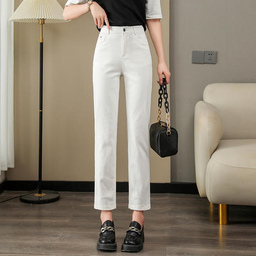 丁摩 果米白色牛仔裤女春夏显瘦弹力柔软九分铅笔裤5ZF-23601 商品图5