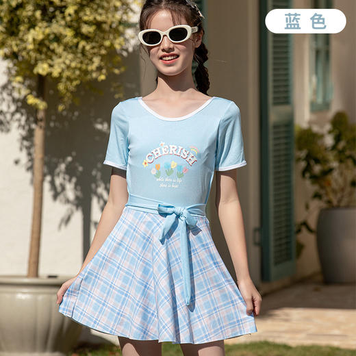 【柔软舒适面料，安心学游泳~】泳衣日系新款 中大童卡通保守裙式 公主少女海边速干连体 小清新泳装-QQ 商品图5