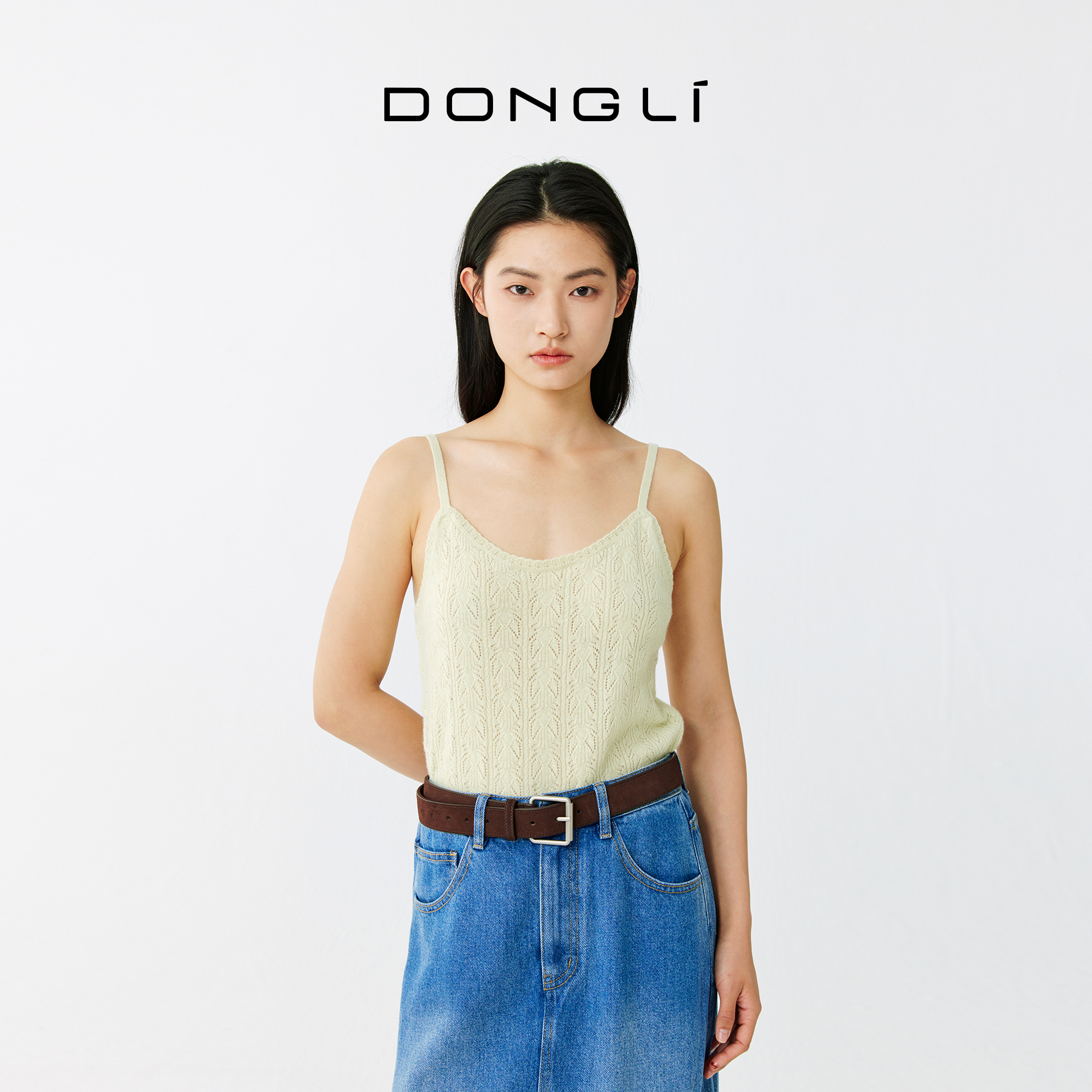 东黎 • 托斯卡纳系列—浮浮花开 山羊绒女士绞花吊带 5037