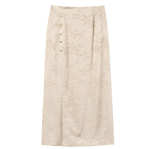 玳莎国风提花半身裙2025年夏季新款优雅新中式开叉中长款直筒裙  FB34303 商品图4