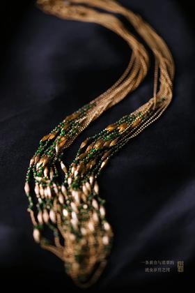 翡翠与黄金的流金岁月之河 | 帝王绿黄金古董感项链