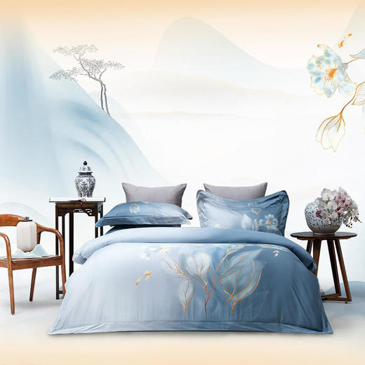 多喜爱IP款 山海经60支贡缎长绒棉四件套（奔赴山海 傲岸之山 锦绣山海 桃园秘境 林间夫诸 繁花似梦 守护夫诸 落花文鳐 金辉尽绘 文鳐澜心 花间闲逸 凌云山语 文鳐逸韵） 商品图9