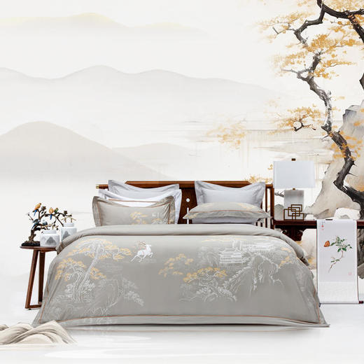 多喜爱IP款 山海经 60S贡缎长绒棉四件套（昭瑶 山海静遇 山灵曼路  山川意境  云海文鳐  青莲云鳐 云深之处  夜阑谣  墨色江山） 商品图5