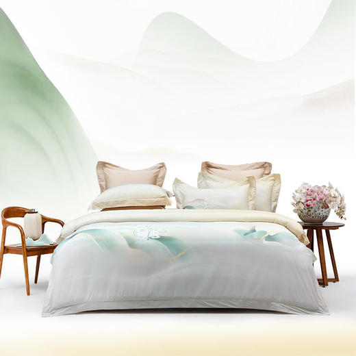 多喜爱IP款 山海经60支贡缎长绒棉四件套（奔赴山海 傲岸之山 锦绣山海 桃园秘境 林间夫诸 繁花似梦 守护夫诸 落花文鳐 金辉尽绘 文鳐澜心 花间闲逸 凌云山语 文鳐逸韵） 商品图8