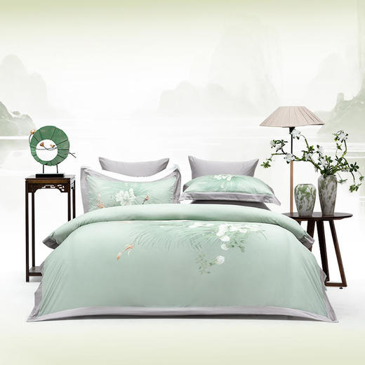 多喜爱IP款 山海经60支贡缎长绒棉四件套（奔赴山海 傲岸之山 锦绣山海 桃园秘境 林间夫诸 繁花似梦 守护夫诸 落花文鳐 金辉尽绘 文鳐澜心 花间闲逸 凌云山语 文鳐逸韵） 商品图12