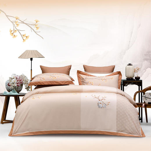 多喜爱IP款 山海经60S贡缎磨绒四件套（云深见鹿 纵横山海 雅韵文鳐 花开荼蘼 文鳐金樽 山海鸣灵 竹海听风 文鳐观潮 梦满枝 月涌天河 鹿松和鸣 夫诸杏林 鳐绘花韵 云雾缥缈） 商品图0