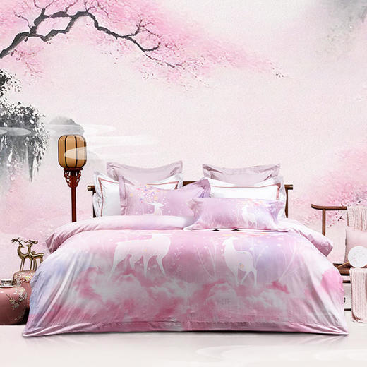 多喜爱IP款 山海经60支贡缎长绒棉四件套（奔赴山海 傲岸之山 锦绣山海 桃园秘境 林间夫诸 繁花似梦 守护夫诸 落花文鳐 金辉尽绘 文鳐澜心 花间闲逸 凌云山语 文鳐逸韵） 商品图7