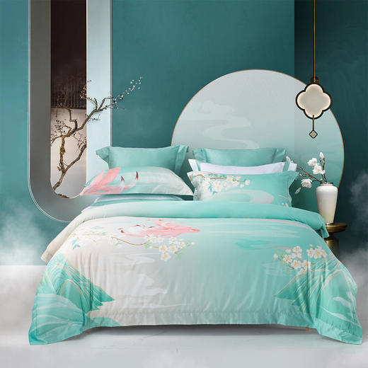 多喜爱IP款 山海经60支贡缎长绒棉四件套（奔赴山海 傲岸之山 锦绣山海 桃园秘境 林间夫诸 繁花似梦 守护夫诸 落花文鳐 金辉尽绘 文鳐澜心 花间闲逸 凌云山语 文鳐逸韵） 商品图4