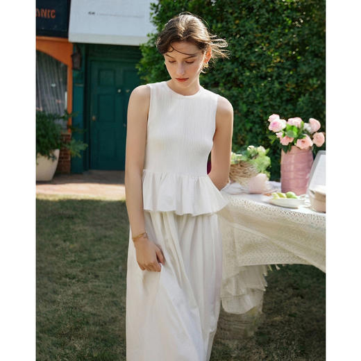 OLrain欧芮儿白色拼接南法度假连衣裙女夏季2025新款显瘦大摆裙 商品图3