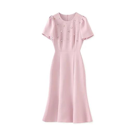 【高货wl】全新升级【铂金会员330/天猫439/差价109】(01031) 洛诗琳轻奢重工钉钻贝壳圆领鱼尾裙时尚气质短袖连衣裙 商品图4