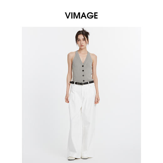 VIMAGE纬漫纪慵懒感休闲港风无袖挂脖针织吊带上衣2025夏季新款V2301933 商品图1