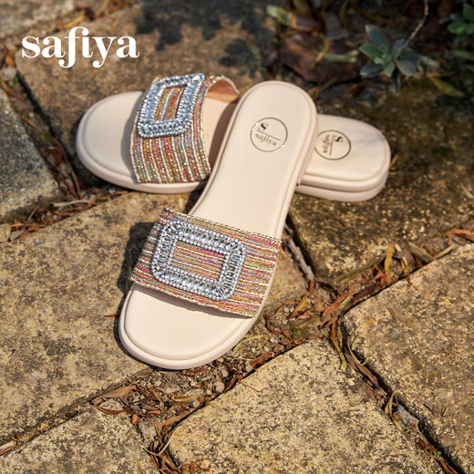 预售10天|Safiya/索菲娅2025夏季外穿一字拖气质时尚方钻扣圆头露趾拖鞋SFD2110368 商品图9