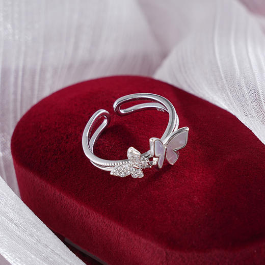 子佩集S925银【羡蝶】戒指【JL070873】纯银锆石白贝母蝴蝶2504 商品图2
