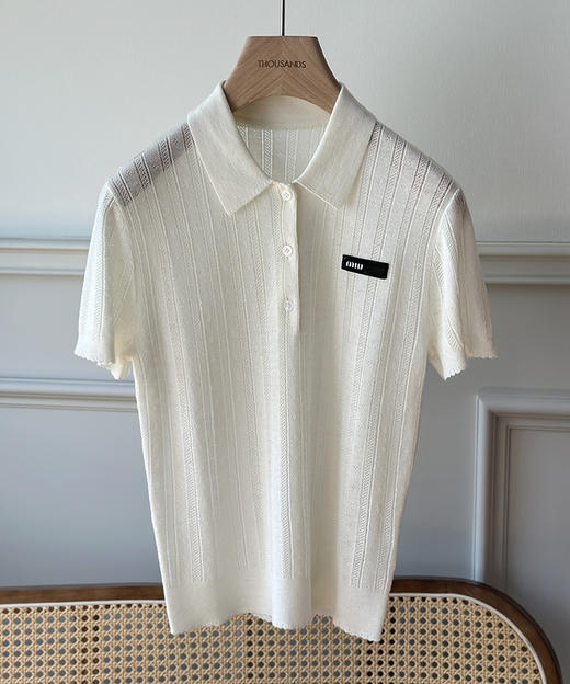 现货 THS-限时 缪家 翻领天丝羊毛针织镂空短袖上衣 2色 BH2597 商品图9