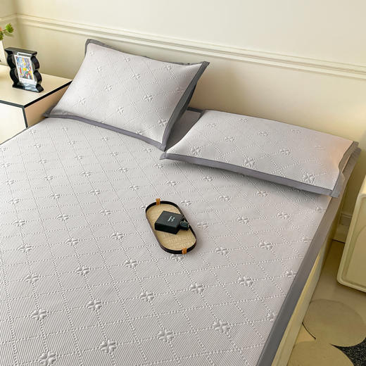 【A类冰丝提花凉席】冰丝提花凉席A类夏冰丝席子床单席纯色三件套乙纶 商品图5