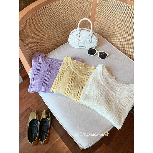 <曾小咸推荐>4.4现货秒杀 ！微信超特价！3色镂空针织短袖t 日常109.99/件 立减50 秒杀59.99/件！！ 商品图3