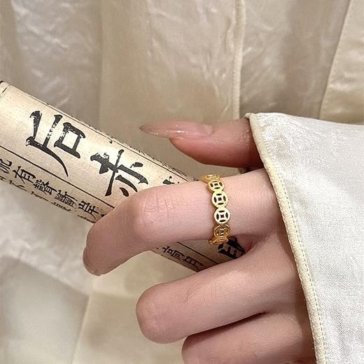 【敦煌铜钱戒指】暴富铜钱戒指女 复古新中式国风招财小钱币开口指环新款 商品图6