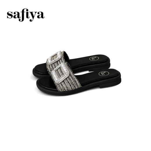 预售10天|Safiya/索菲娅2025夏季外穿一字拖气质时尚方钻扣圆头露趾拖鞋SFD2110368 商品图10
