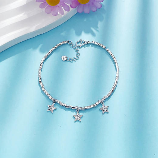 【线上铂金馆】PT950 #为你摘星 #小方糖 #CNC 铂金空心调节碎碎冰许愿星流苏几何方块手链（星星为实心，内里为铂金链）(PTSL00025)预售产品下单后不退款不退货不换货不补差价) 商品图0