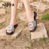 预售10天|Safiya/索菲娅2025夏季外穿一字拖气质时尚方钻扣圆头露趾拖鞋SFD2110368 商品缩略图2