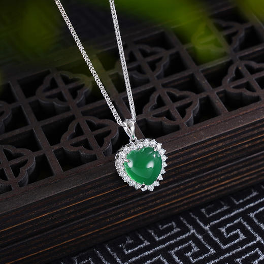 子佩集S925银【凝爱】套链【TL015470】纯银绿玉髓爱心项链2504 商品图1