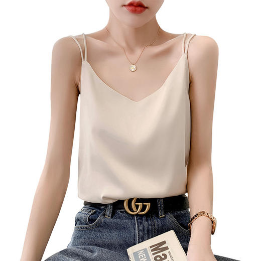 雀说丝绸缎面女装新修身v领短款小众设计内搭美背吊带背心ALR-D23 商品图4