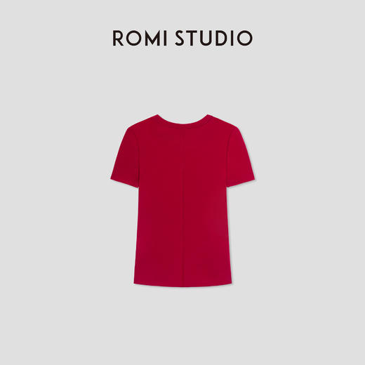 ROMI STUDIO复古红舒适棉圆领短袖T恤 / 弹力罗纹修身 RWCSSH2383 商品图1