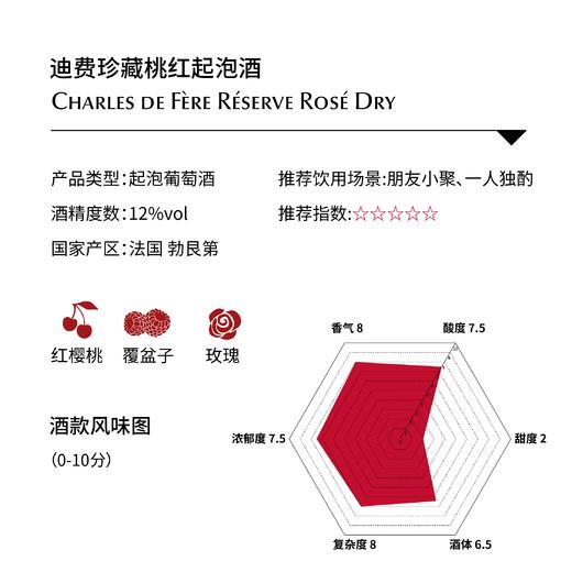 迪费珍藏桃红起泡酒，法国 布根地 Charles de Fere Reserve Rose Dry, France Burgundy 商品图1